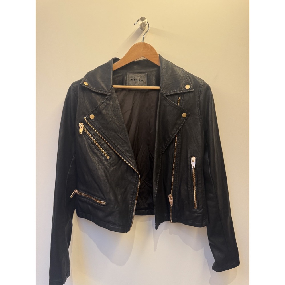 Blank NYC Black Leather Moto Jacket with Gold Hardware